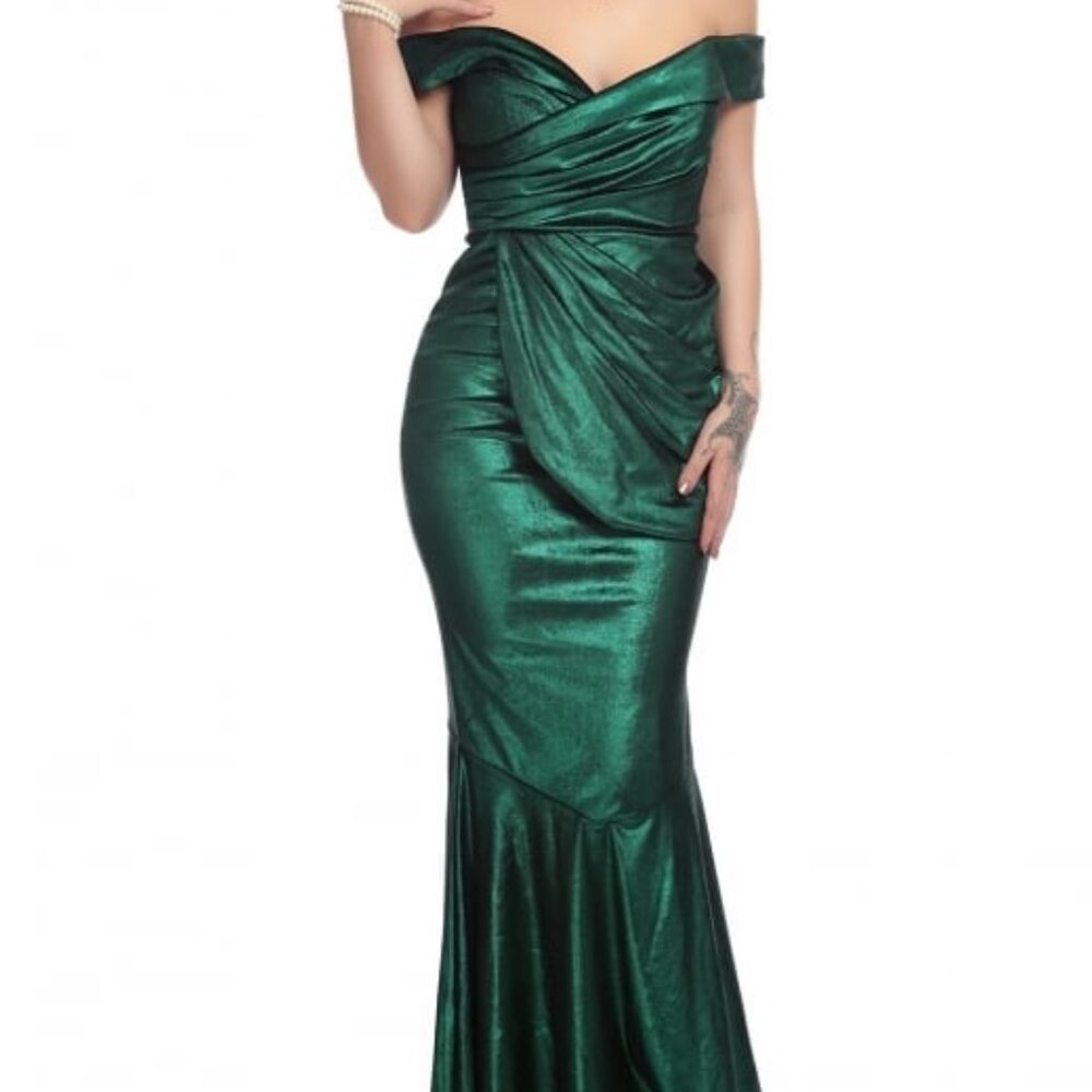 EUC Collectif Mildred Green Shimmer Mermaid Burlesque Gown Size XL UK 16